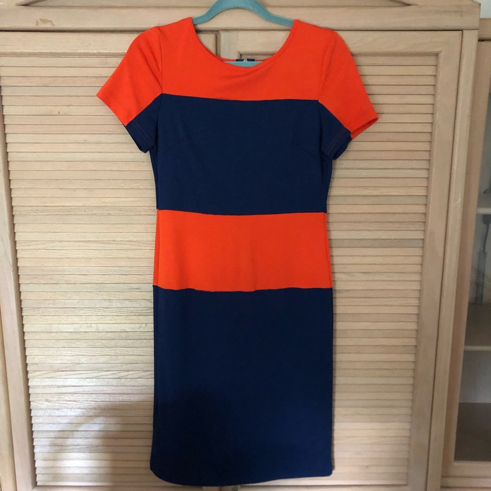 Orange and navy midi dress